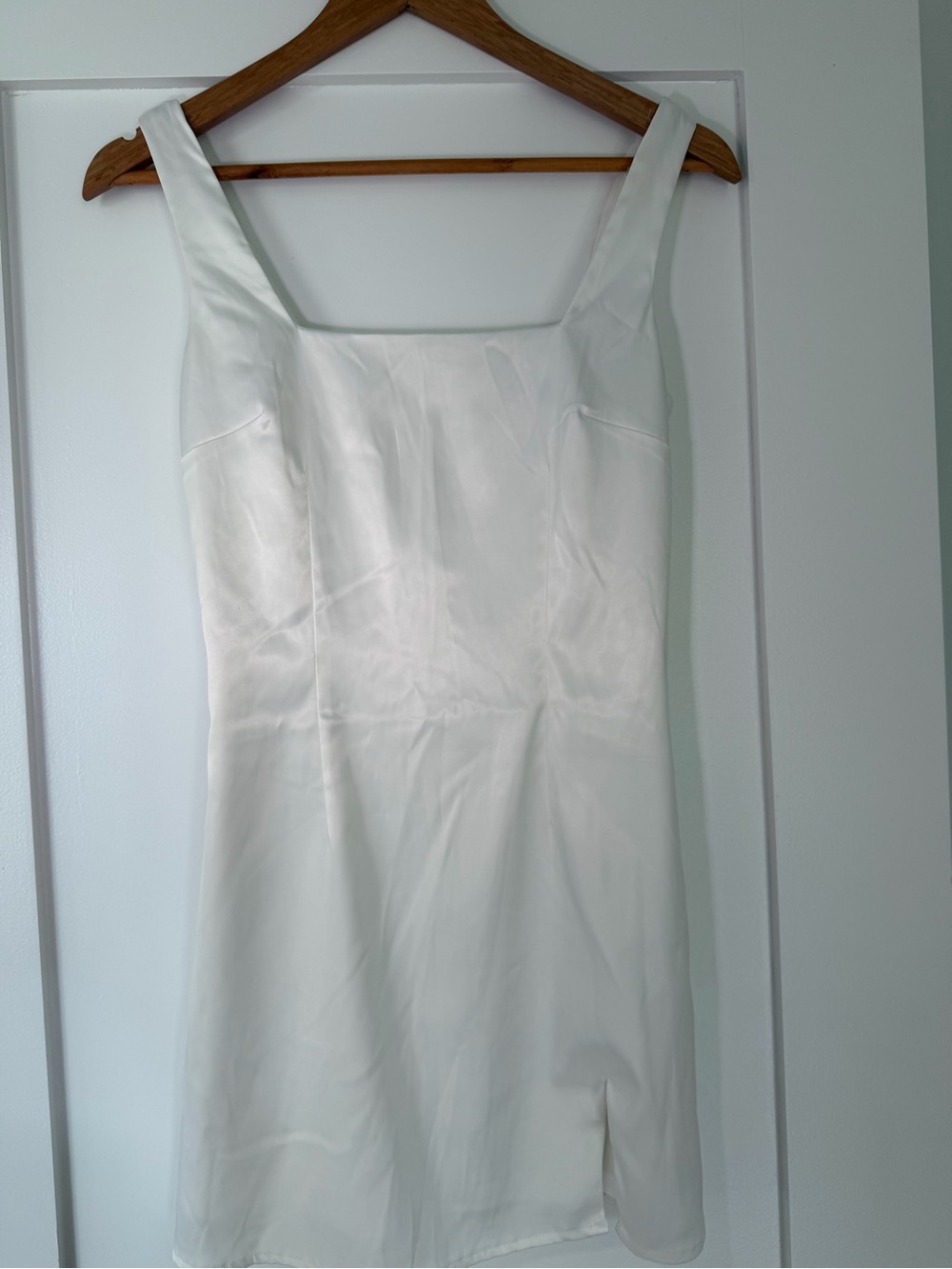 Satin Square-Neck Mini Dress in White